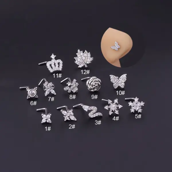oly-e2a20cdcf4a9a64ee690fe5693a6df86 Wholesale 316L Stainless Steel Copper Nose Rings & Studs Crown Flower Waterproof Non Tarnish Surgical Steel Women'S
