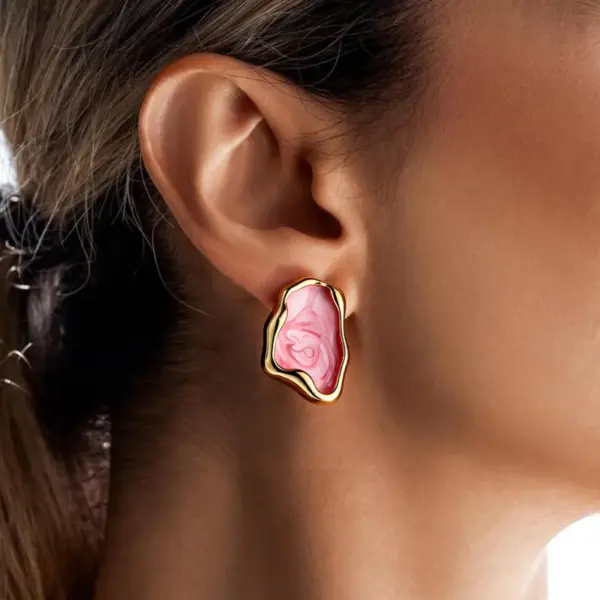 Wholesale Urban Commute Titanium Steel Drip Oil Earrings Geometric Pattern Vacuum Plated Gold 304 Stainless Steel Ear Studs And Drop