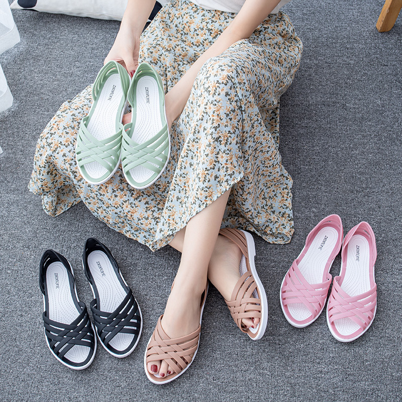 Wholesale Flat Sandals 2025 New Women's Summer Hollow Outer Beach Shoes Fashionable Crocs Korean Style Slip-On Women's Shoes
