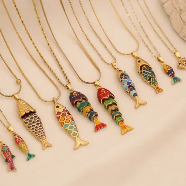 Wholesale Elegant Romantic Fish Pendant Necklace Stainless Steel 304 Vibrant 3D Moving Fish Personalized Jewelry For Women Lobster Clasp