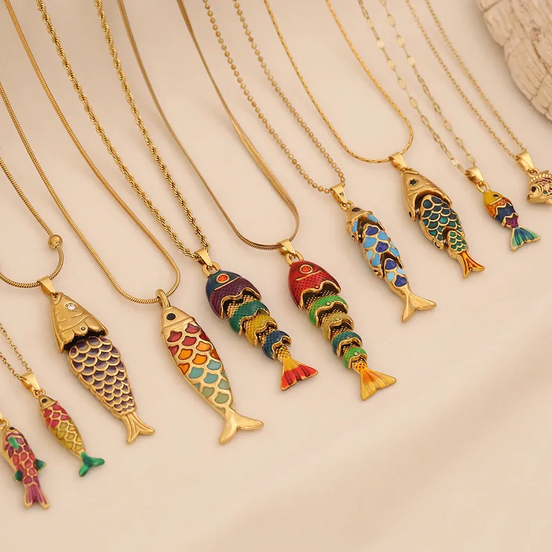 Wholesale Elegant Romantic Fish Pendant Necklace Stainless Steel 304 Vibrant 3D Moving Fish Personalized Jewelry For Women Lobster Clasp