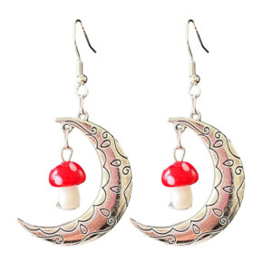 Wholesale Amazon Source Retro Bohemian Three-dimensional Glazed Mushroom Moon Mysterious Earrings Ethnic Style Pine Stone Earrings