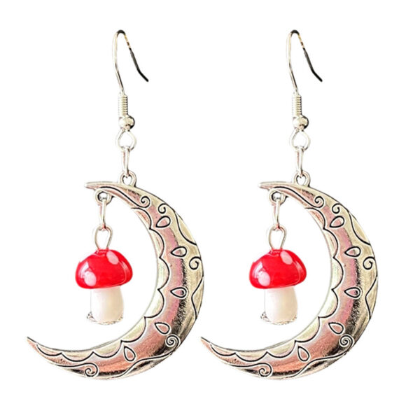 Wholesale Source Retro Bohemian Three-dimensional Glazed Mushroom Moon Mysterious Earrings Ethnic Style Pine Stone Earrings