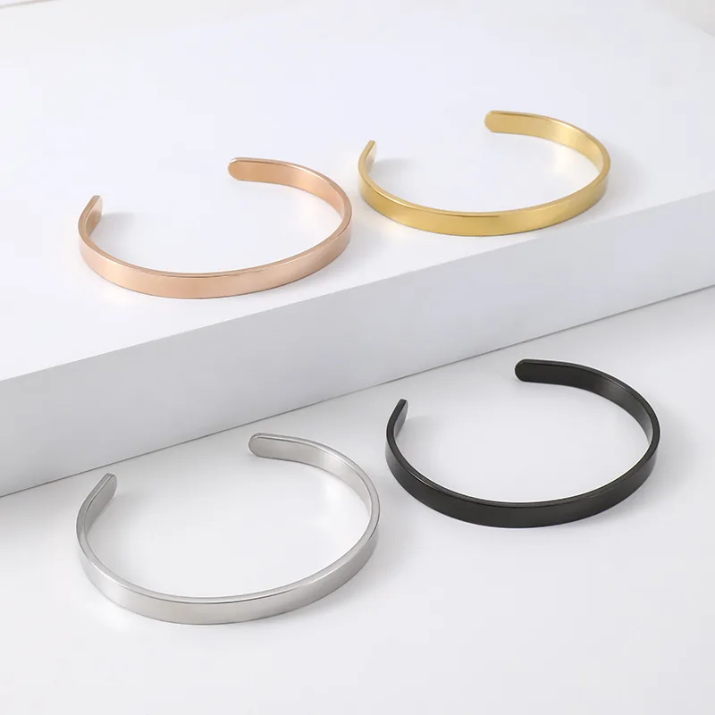 Wholesale Basic Classic Style Customization Laser Engraving Solid Color 201 Stainless Steel Cuff Bracelets In Bulk