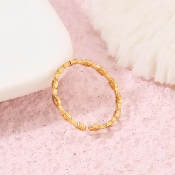 Wholesale Geometric Open Rings For Women In Copper With 14K Real Gold Plating And Red Zircon Inlay
