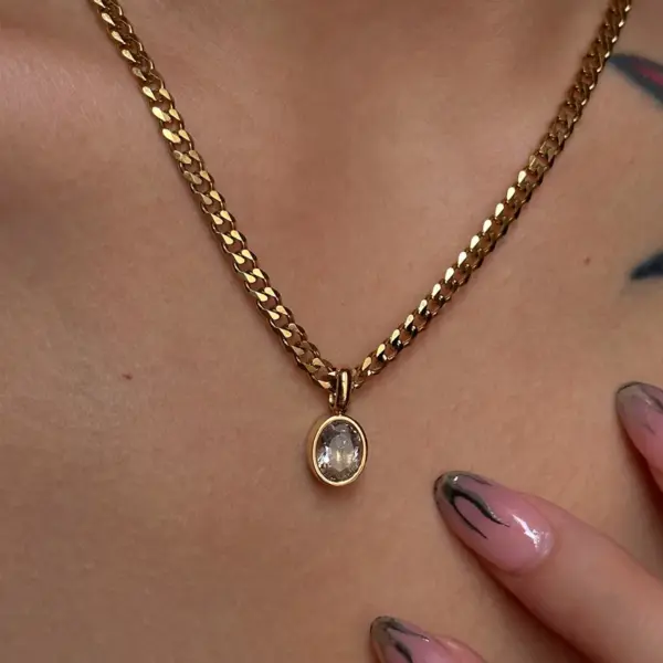Wholesale Jewelry IG Style Simple Style Oval 304 Stainless Steel Zircon Plating Inlay Pendant Necklace Long Necklace
