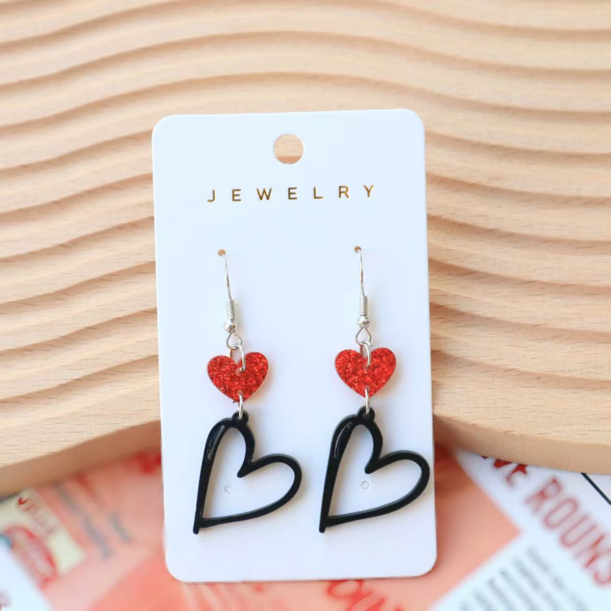 Wholesale European and American Cross-border Valentine's Day Acrylic Love Earrings Hollow Love Sweet Earrings Cute All-match Ear Jewelry