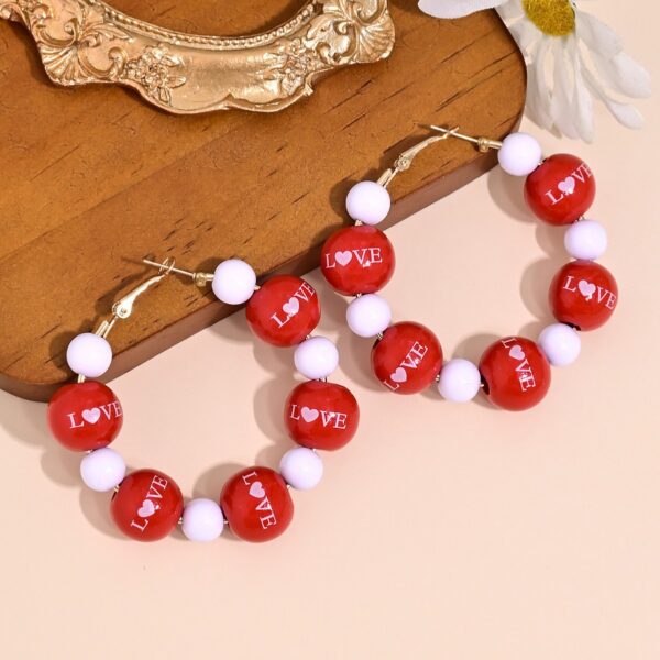 Wholesale Valentine's Day Romantic Love Love Print Wooden Bead Earrings Sweet Personality Beaded Hollow Ear Ring Ear