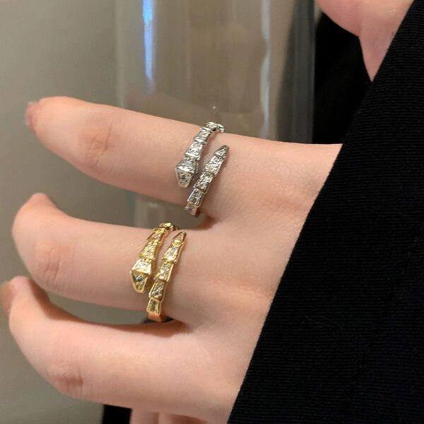 Wholesale Sparkling Diamond Snake-Shaped Ring for Women Ins Accessible Luxury Niche Silver Open Ring Texture Simple and Versatile Trendy and Cool