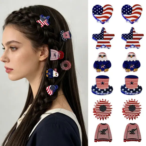 Wholesale American Flag Hair Claws For Women In Acrylic, Perfect Hairpin Accessory For Independence Day And Spring