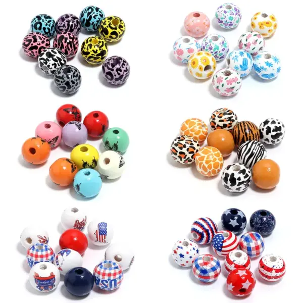 Wholesale Butterfly Printing Wood Beads, 10 PCS/Package, Available In Colour, Perfect For American National Day Crafts