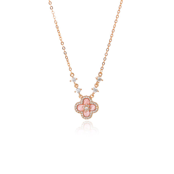 Wholesale Copper alloy pink four-leaf clover necklace, clavicle chain, choker