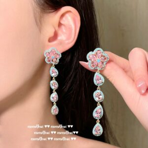 049NV London Blue Powder Water Drop Zircon Tassel Earrings ~ No Box