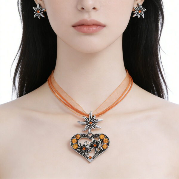Wholesale Alloy Heart-Shaped Diamond Necklace, Edelweiss Alloy Set Pendant Jewelry