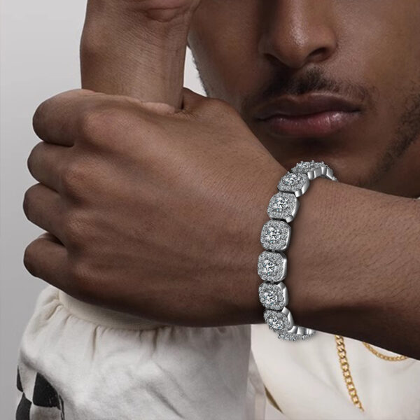 Wholesale Bracelet 12mm Wide Rock Sugar Chain Zircon Tennis Bracelet Flip Men's Hand Jewelry Trendy Factory Batch