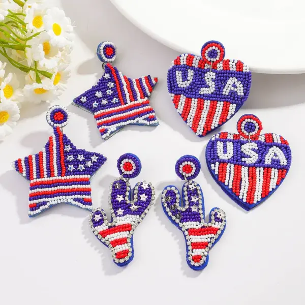 Wholesale Exaggerated Huichol Earrings For American National Day, Handmade Resin Unisex Earrings Featuring Seed Bead Inlay