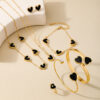 Wholesale 7 Pieces Fashion Simple Love Valentine's Day Metal Black Peach Heart Women Necklace Earrings Bracelet Ring Jewelry suit
