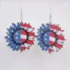 Wholesale Sunflower American Flag Lip Print Wooden Earrings Trendy Exaggerated Fashion Ear Drop Geometric Pattern Totem Craft