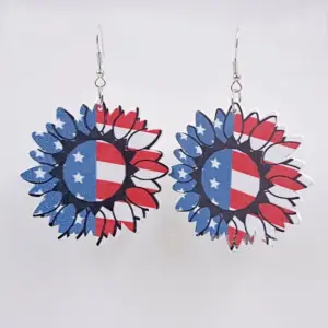 Wholesale Sunflower American Flag Lip Print Wooden Earrings Trendy Exaggerated Fashion Ear Drop Geometric Pattern Totem Craft