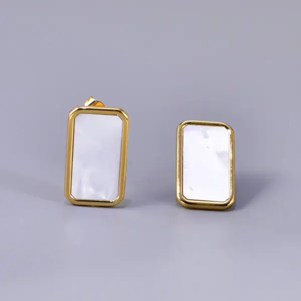 Wholesale 304 Stainless Steel Square PVD Coated Shell 18K Real Gold Plated 18K Gold Simple Style Waterproof Non Tarnish Plating Inlay Gold Drop Earrings