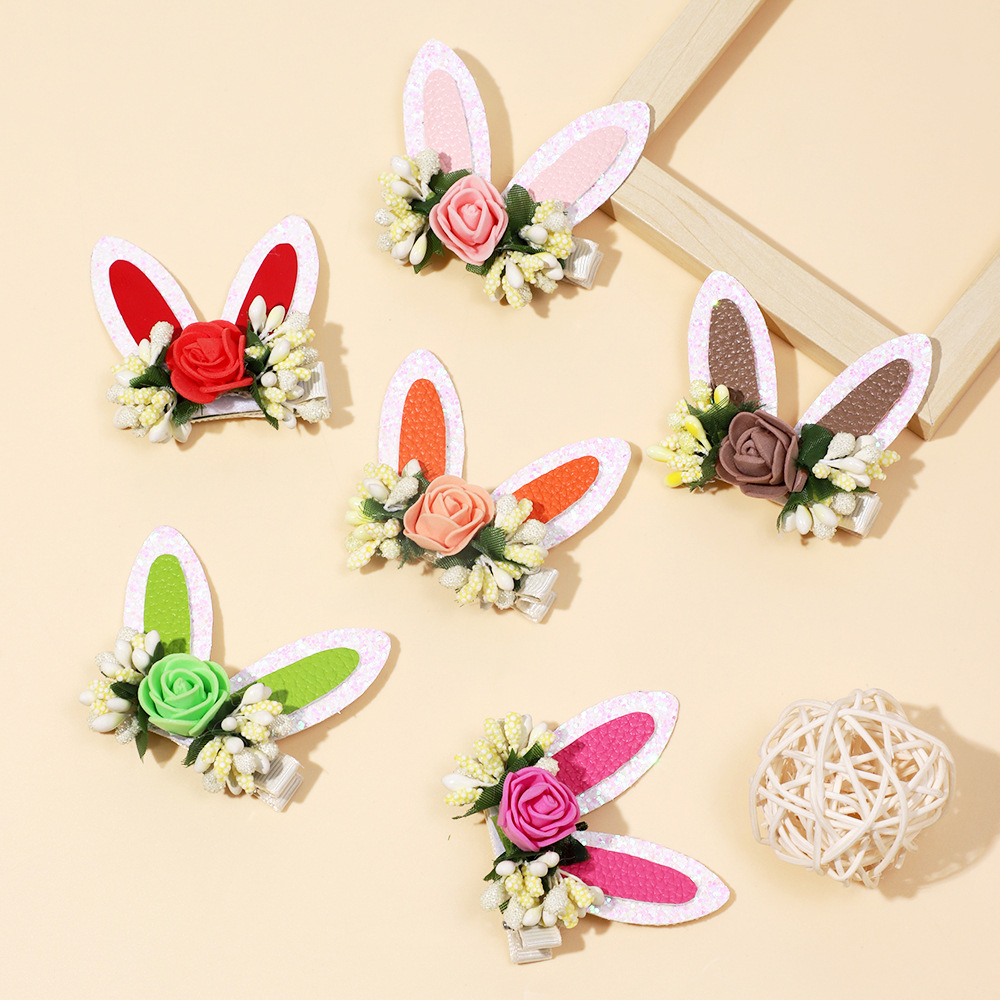 Wholesale Europe and the United States cross-border new children's headdress baby solid color flower rabbit ears hairpin girls cute side clip