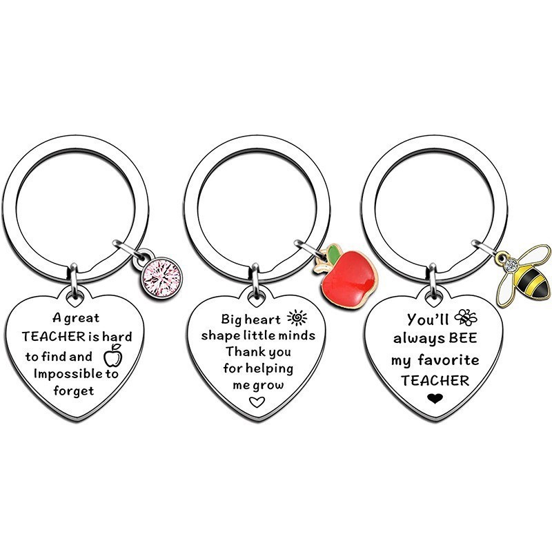 Wholesale Cross-border Hot Selling Apple Bee Pink Diamond Gift for Relatives and Friends Thanksgiving Gift Peach Heart Stainless Steel Keychain