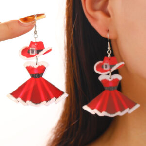 oly-e38952dd60483a7e7584d593d0568ea2 Wholesale Cross Border Christmas Carnival Party Acrylic Earrings Fashion Red Dress Hat Niche Earrings Christmas Earrings Women