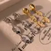 Wholesale PVD Coated Real Gold Plated 16K White Plating Solid Color 304 Stainless Steel IG Style Modern Classic Waterproof Non Tarnish Drop Earrings
