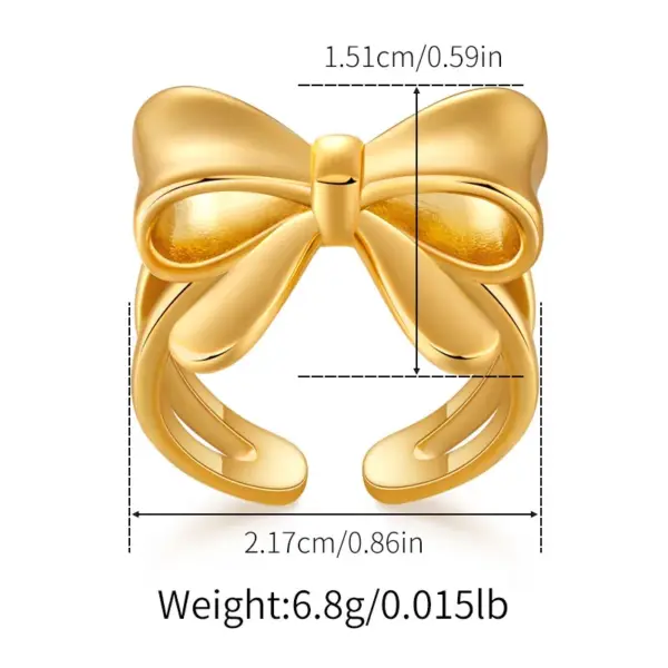 Wholesale Jewelry Lady Classic Style Shiny Bow Knot Copper Pearl Copper 18K Gold Plated Big Bow Pearl Bowknot Adjustable Ring Open Rings Rings