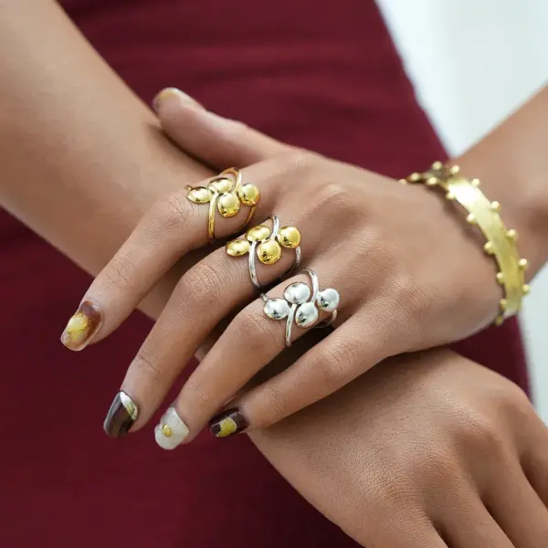 Wholesale 304 Stainless Steel 18K Gold Plated Women's Geometric Ball Open Ring Women's Jewelry Accessories, Holiday Gift, Gift For Her