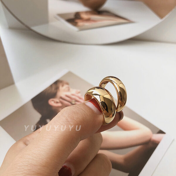 Wholesale Jewelry Wide and Narrow Curved Ring Women’s Titanium Steel Gold-Plated Creative Fashion Trendy Bright Retro Ring