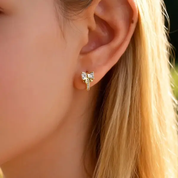 Wholesale Imitation Gold Plated Copper Water Plated Zircon Flower Butterfly Bow Claw Inlaid Hoop Earrings For Women