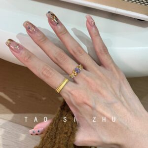 Bauhinia + gold brushed bead edge / Opening is adjustable