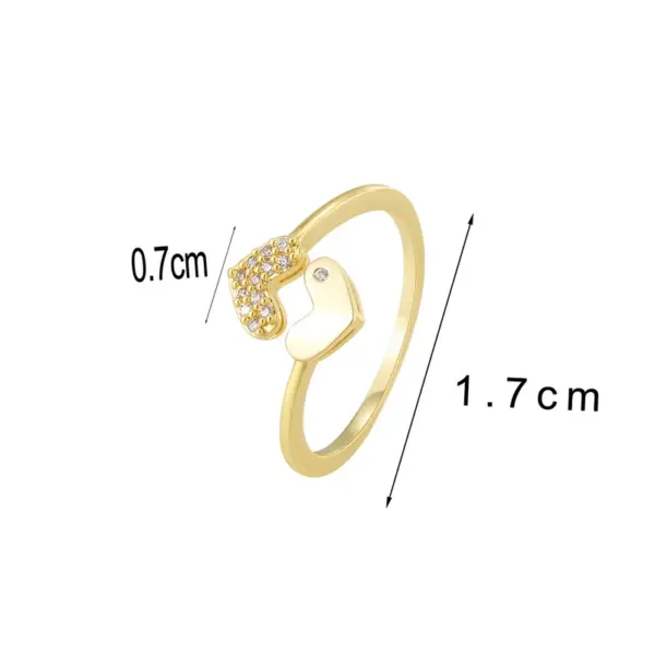 Wholesale French Style 18K Gold Plated Copper Rhinestone Heart-Shaped Handmade Ring For Women Valentine's Day
