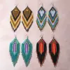 Wholesale Long Bohemian Tassel Geometric Gradient Rice Bead Earrings Women Handmade Glass Beads Dangle Earrings Floral Print Style