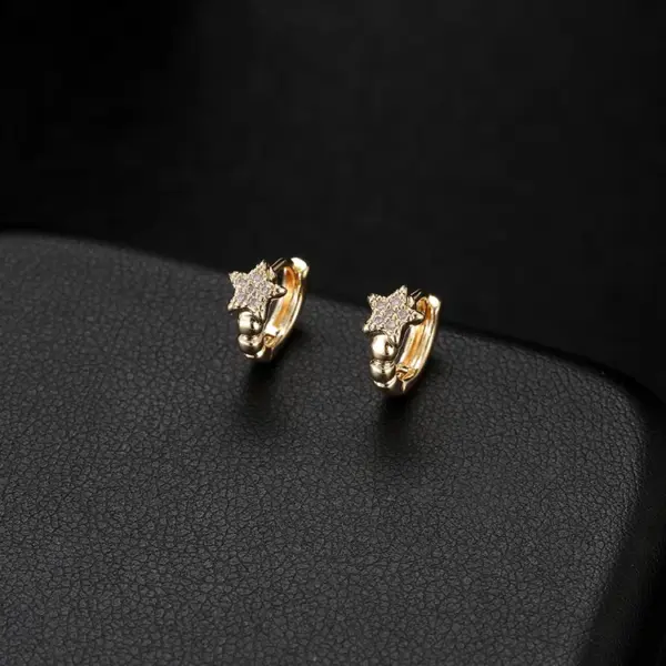 Wholesale Moon Pattern Bezel Setting Earrings For Women, Electroplated Copper With Zircon Inlay, Stud Earrings