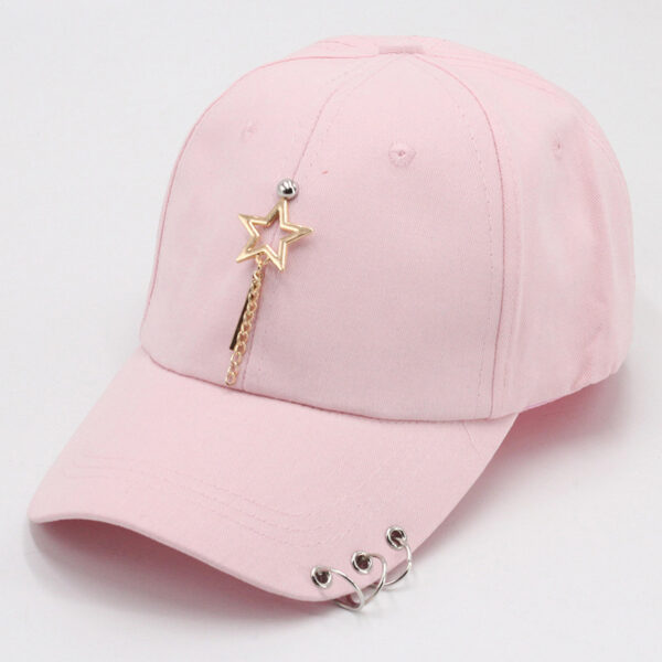 oly-e4161f769fe3e369a3df853bdf0b8bd2 Wholesale style personalized chain iron ring baseball cap versatile student Korean style curved brim peaked cap female summer sun hat