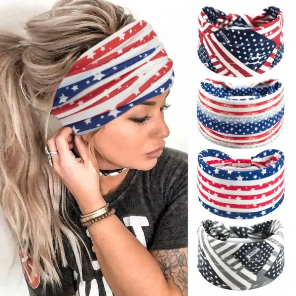 Wholesale American Flag Headband Independence Day Wide Headband Stars And Stripes Headscarf Women's College Style Bohemian