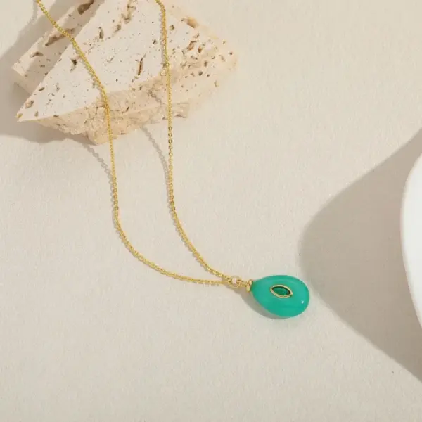 Wholesale Hot-Selling New Retro Simple Natural Stone Zircon Geometric Water Drop Shape 14K Gold Plated Pendant Collarbone Chain Necklace For Women