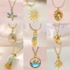 Wholesale 18K Gold Plated 304 Stainless Steel Vacuum Electroplating (In Furnace) Artificial Pearl Zircon Sun Palm Starfish Dolphin Whale Ocean Style Cable Chain/Cross Chain/O Chain Pendant Necklace For Women