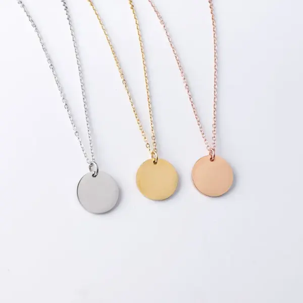 Wholesale PVD Coated 18K Gold Real Gold Plated Round Stainless Steel Simple Style Waterproof Non Tarnish 304 Stainless Steel Pendant Necklace