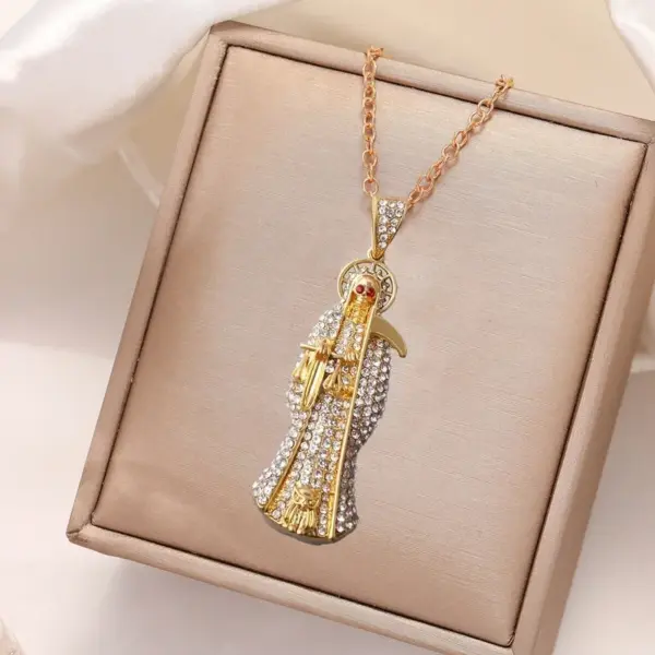 Wholesale Human Pattern Enamel Pendant Necklace For Adults In 304 Stainless Steel With KC Golden Water Plating And Rhinestones