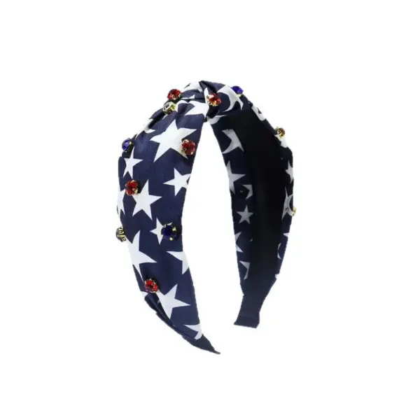 Wholesale Wide Edge Fabric Printed Headband American Flag Independence Day Diamond Decoration Women Hair Accessories All Seasons