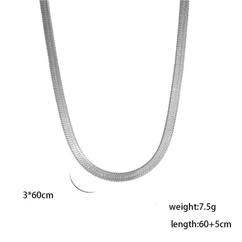 Wholesale Ion Plating (IP) 18K Gold Plated Chain Necklace 304 Stainless Steel IG Style Original Design Basic Waterproof Non Tarnish 304 Stainless Steel Lobster Trigger Clasp Closure Layered Necklaces Sweater Chain Long Necklace - Silver, 3mm wide, 60 5cm Long