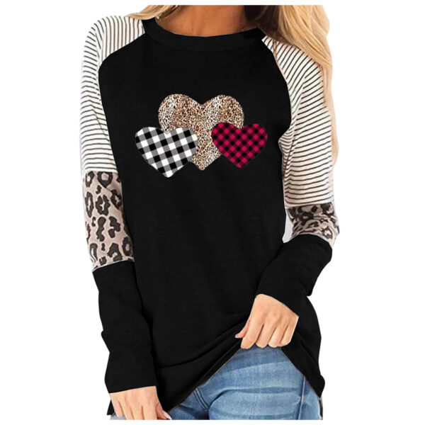 Wholesale spring women's clothing Valentine's Day long sleeve stitching casual T-shirt round neck loose top