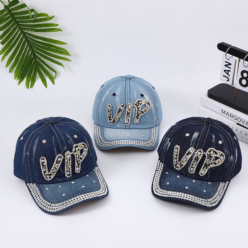 Wholesale Cross-border foreign trade Europe and the United States Denim diamond hat travel travel diamond letters VIP manufacturers a wholesale postag