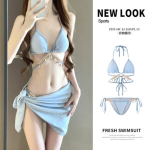 Wholesale Swimsuit Female Mermaid Diamond Chain European and American Pure Lust Style Strap Triangle Bikini Three-Point Ins Sexy Vacation Swimsuit