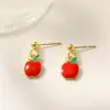 Wholesale Classic Color-Retaining Electroplated Apple Earrings Necklace Set Water Plated Zircon Handmade Chain 18K Real Gold Plated Red Gold