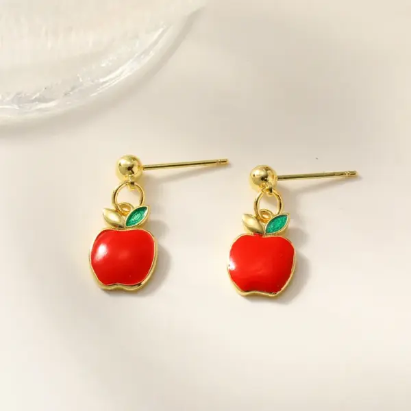 Wholesale Classic Color-Retaining Electroplated Apple Earrings Necklace Set Water Plated Zircon Handmade Chain 18K Real Gold Plated Red Gold