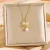 Wholesale Fashion Vacuum Electroplated Imitation Gold Pearl Butterfly Inlaid Titanium Steel Necklace For Women Simple Heart-shaped Collarbone Chain Jewelry Elegant Quality